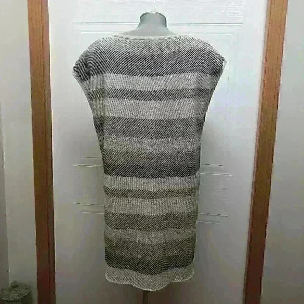 Lafayette 148 New York Knit Dress Shift  Striped Neutral Metallic Fiber - Picture 8 of 8